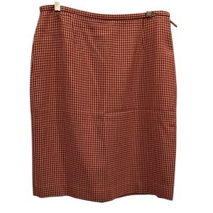Vintage Ann Taylor Red Houndstooth Wool Blend Knee Length Pencil Skirt 10 Y2K